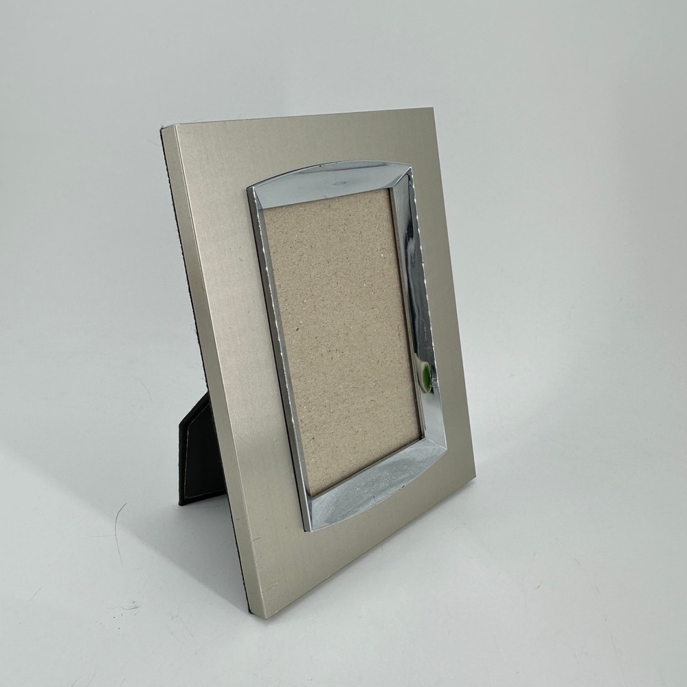 Modern Two Tone Brushed Metal and Chrome 4x6 Tabletop Picture Frame